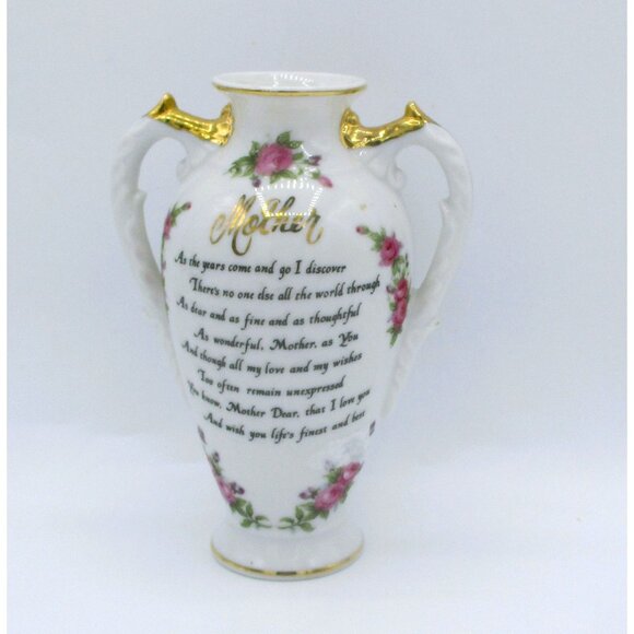 Norcrest Fine China Double Handled Mother Bud Vase Roses Gold Trim Gift   200 - Picture 1 of 6